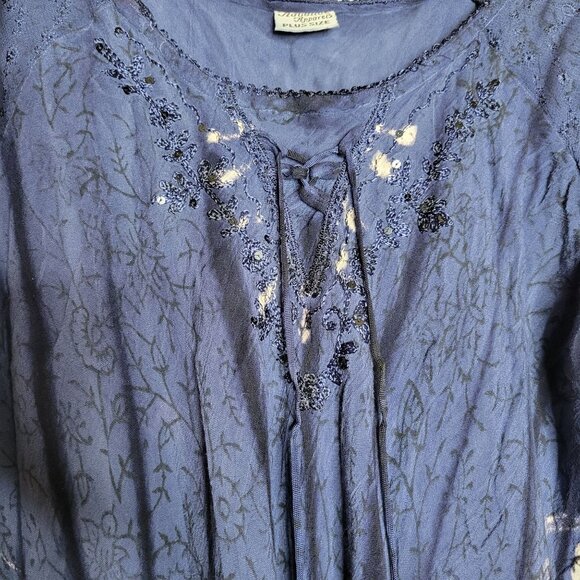 Advance Apparel Womens Plus One Size Fairy Embroidered Blouse Short Sleeve Pleat - Picture 6 of 8